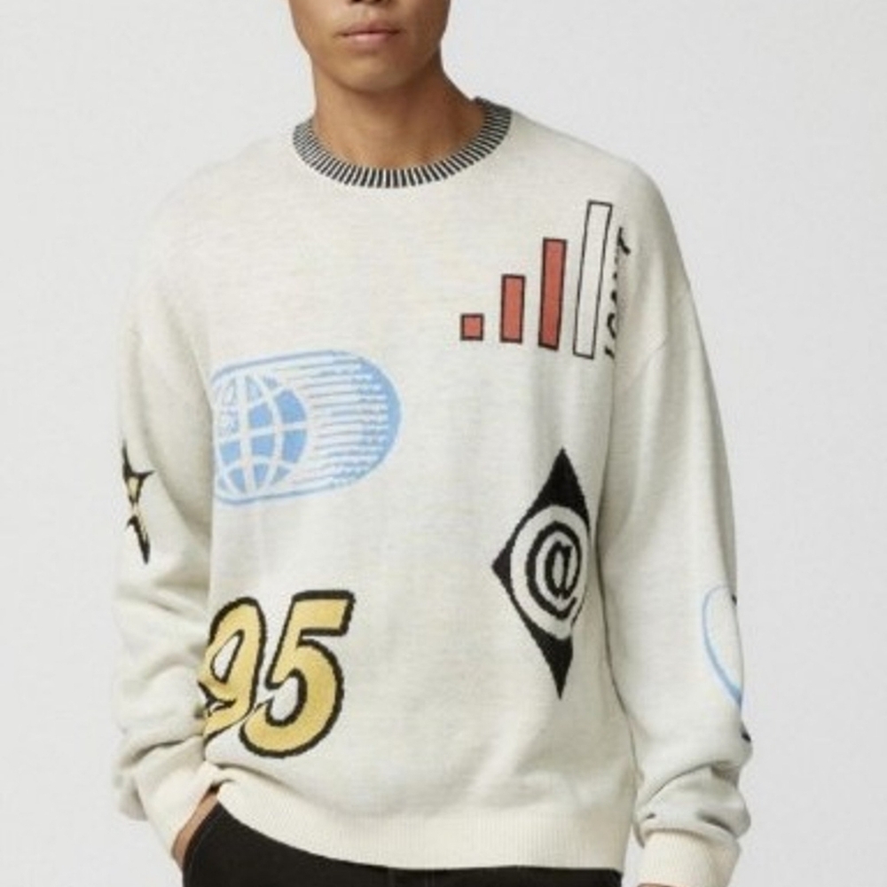 Uo Downloads Graphic Crew Neck Sweater Sz M Nwot